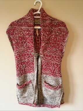Aritzia Wilfred Free Nord Chunky Knit Cardigan Sweater Vest Red Gray Size XS